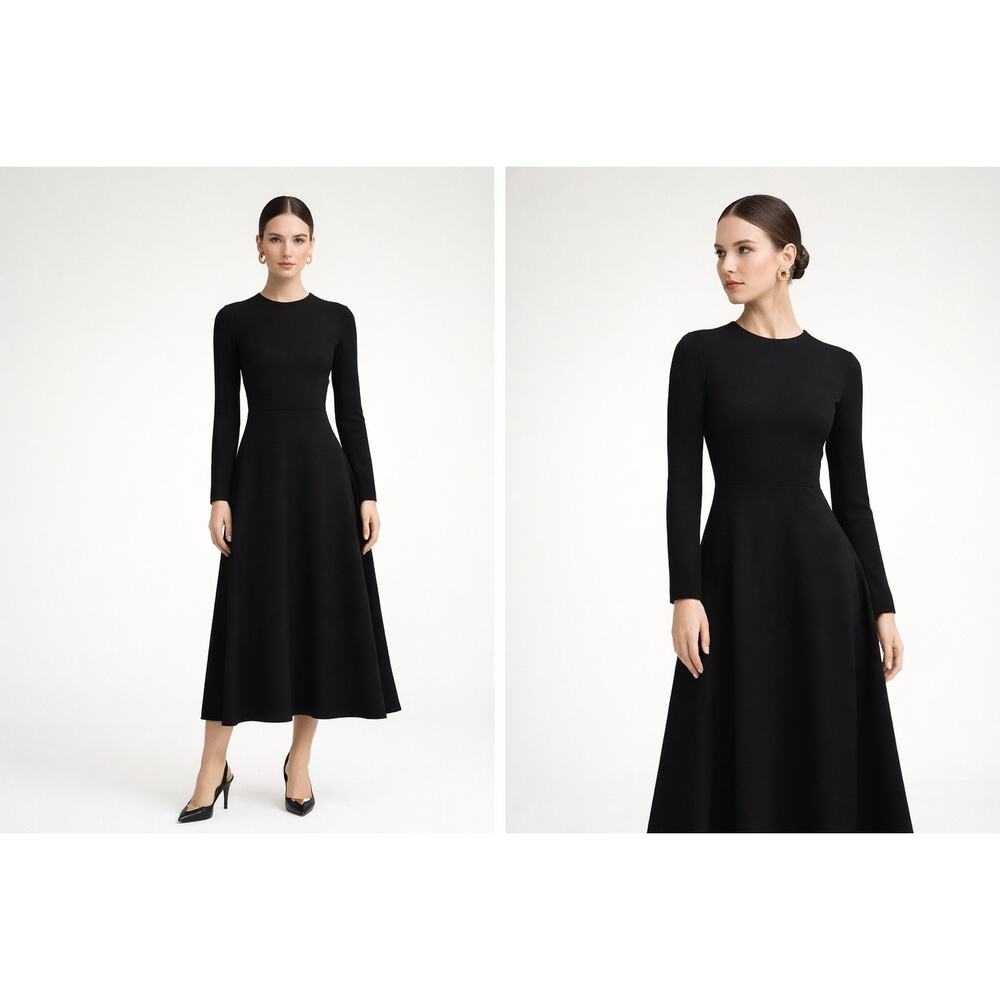 Valentino Garavani Cady Couture Midi Dress Size 50 Black Silk Quit Luxury